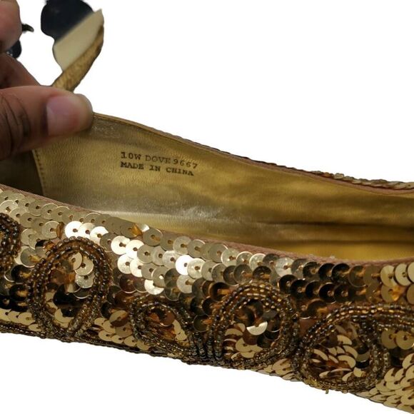 Vintage Gold Sequin Shoes with Dark Gold Glass Beading | Size 10 | Circa 1980s-1 - Picture 6 of 7